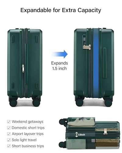 MILADA 20 Inch Expandable Carry On Luggage with Dual 360° Spinner Wheels Airline Approved, Travel Luggage with TSA Lock, Durable PC Shell, Hard Shell Carry On Suitcases for Men Women, Blackish Green - Image 3