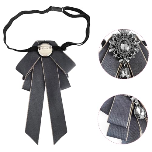 Image of Rhinestone Retro British Style Pre-tied Adjustable Fabric Ribbon Bow Tie for Women Men Uniform Necktie Bownot