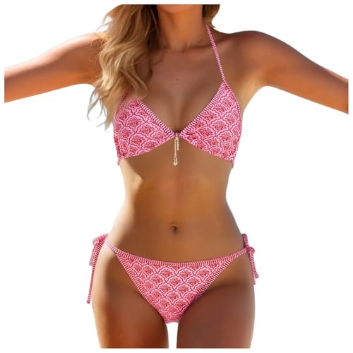 CHENWEIHAI Bañador Mujer Bikini Bandeau Push-Up para Mujeres Trajes De Baño Bikini para Mujer Traje De Baño De Cintura Baja para Mujer Ropa De Playa De Dos Piezas Femenina (M/Rosa)