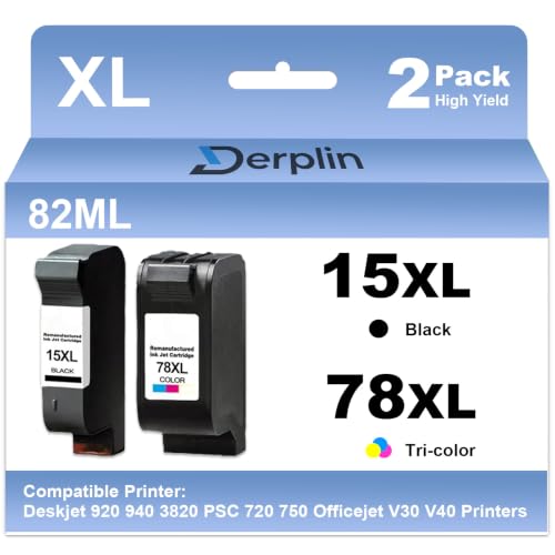 Image of 15XL 78XL 15 78 High Yield Ink Cartridge Use for Deskjet 920 940 3820 PSC 720 750 Officejet V30 V40 Printers (1 Black 1 Tri-Color)