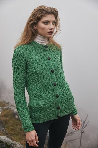 Image of SAOL 100% Merino Wool Ladies Irish Buttons Knit Cardigan Lumber Jacket with Pockets