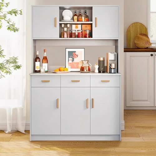 La Mejor Lista de Armarios y aparadores - los preferidos. 48 FL FASHION LEADER Alacenas para Cocina, Armario de Cocina Estantería de 5 Niveles, Armario de Almacenamiento, Aparador Multifuncional (Gris)