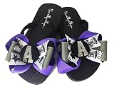 Cheer Bow Flip Flops with Glitter Initial, Purple & Gray, Girls Sandals