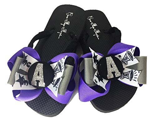 Cheer Bow Flip Flops With Glitter Initial, Purple & Gray, Girls Sandals #TOP5