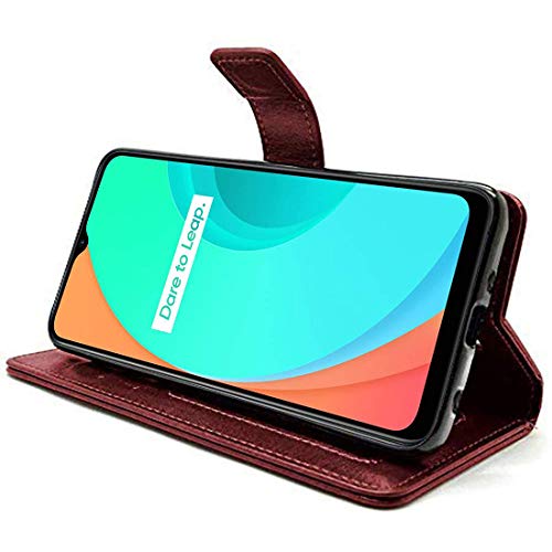 Image of Flip Cover Compatible with Realme C11 | Premium Leather Finish | Inbuilt Pockets & Stand | Flip Cover Back Case for Realme C11 (Brown)