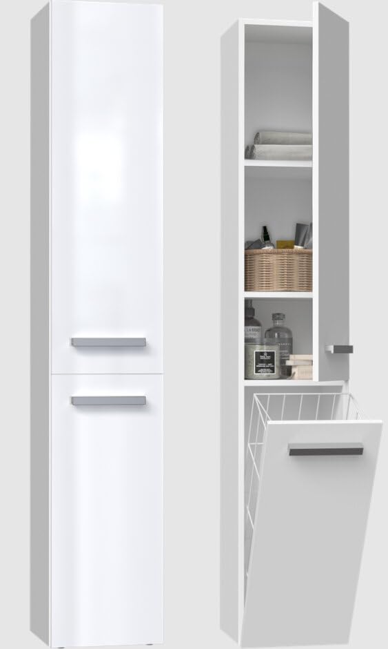 BDW - Badezimmer Schrank Hochschrank - Hoher Badschrank mit Wäschekorb -...