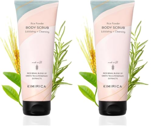 Image of Kimirica Exfoliating Body Scrub for Tan Removal & Soft-Smooth Skin | For Men and Women | De-Tan Bathing Scrub with Rice Powder, Removes Dirt & Dead Skin from Neck, Knees, Elbows & Arms| exfoliate, cleanse & moisturizes in one step | 180gm