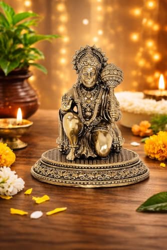 Estatua de Hanuman Ji sentado de latón 3 pulgadas miniatura 1