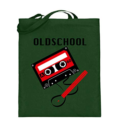 Sac en toile de jute cabas vintage vert grand format 38x42 cm imprimé cassette