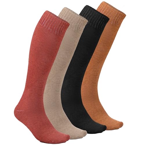 Warm Knee High Socks for Women Christmas Gift Thermal Cotton Socks For Girl Stylish Design Fun (4 Pairs)