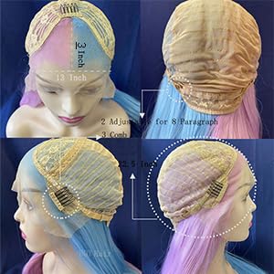 Perruque synthétique violet clair longue ondulée lavande avec dentelle frontale - 7