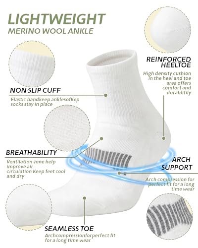 Image of 90% Merino Wool Socks for Men Athletic Ankle Socks for Women with Arch Support Breathable Soft Wool Ankle Socks,3 Pairs