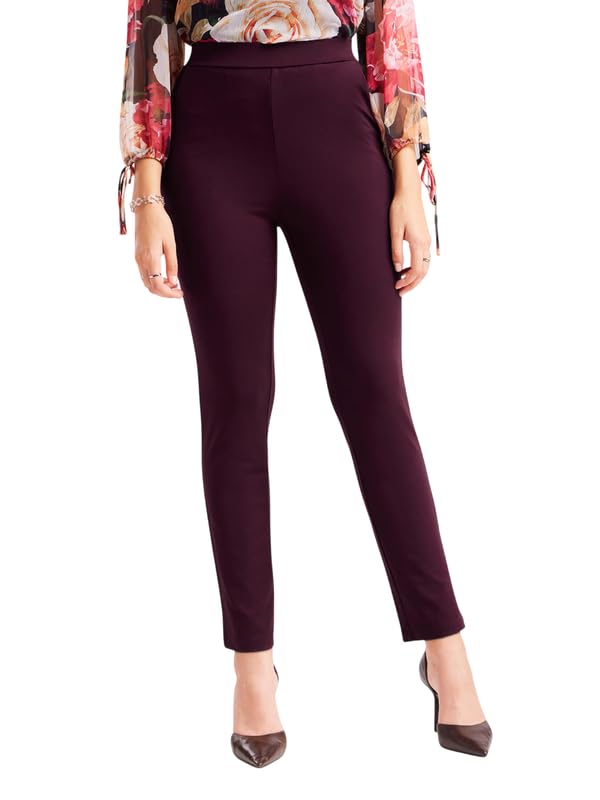 Image of FableStreet Women's Livin Air Stretch Striaght Pants /Trouser | Viscose Rayon with High-Rise Waist | Solid Pattern & Plain Weave Fabric | Office Wear & Business Meetings
