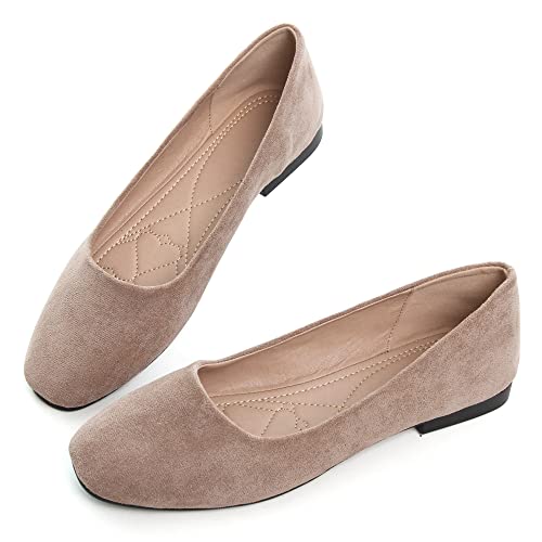 Image of ChaiRong Zhou Women Square Toe Ballets Flats Comfort Slip On Walking Shoes for Driving