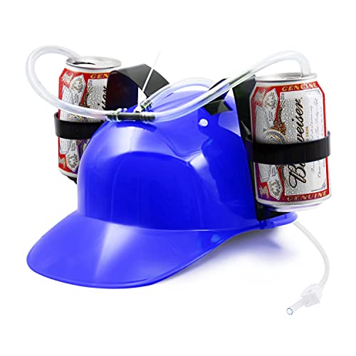 BeerHelmet® Casque à Bière Bleu | Casque Anti-Soif | Qualité Premium | 2 Supports Boissons avec Pailles Réutilisable Intégrées | Taille Réglable | Jeu...