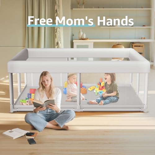 Image of Large Baby Playpen 65x50 Inch, PlayPen for Babies and Toddlers, Sturdy Safety Play Yard for Indoor & Outdoor with Zipper Gate