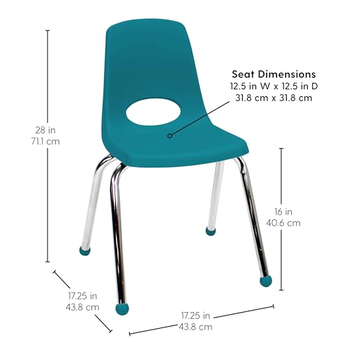 Image of FDP 16 inch School Stack Chair, Stacking Student Seat with Chromed Steel Legs and Ball Glides for Classroom, Homeschool or Office - Teal, 11559-TL