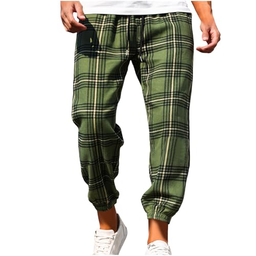 Image of Men's Trouser Plaid Casual Pants Elasticated Joggers Athletic Sweatpants Tracksuit Bottom with Drawstring Loose Fit Bottoms Lounge Pants Streetwear Straight Leg Gym Running Workout