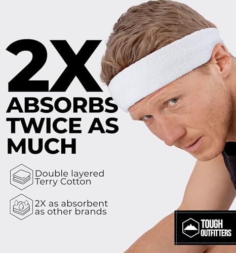 Image of Tough Headwear Terry Cloth Headband - Sweat-Wicking Running Head Band - Basketball Accessories - Headband for Washing Face