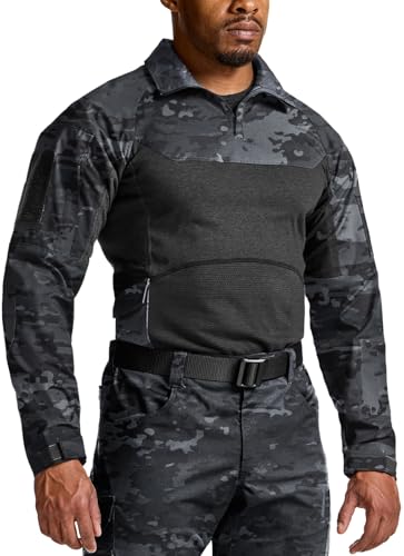Image of CQR Men's Tactical Combat Shirt, 1 /4 Zip Long Sleeve Breathable Military BDU Training Top for Shooting, Hunting, Range Use