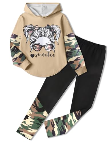 Image of Girls Fall Outfits Sweetie-girl Hoodie and Camo Pants Size 6-16