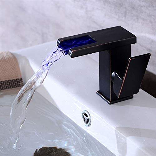 Mitigeur cascade LED en laiton noir à température d'eau chaude et froide contrôlée