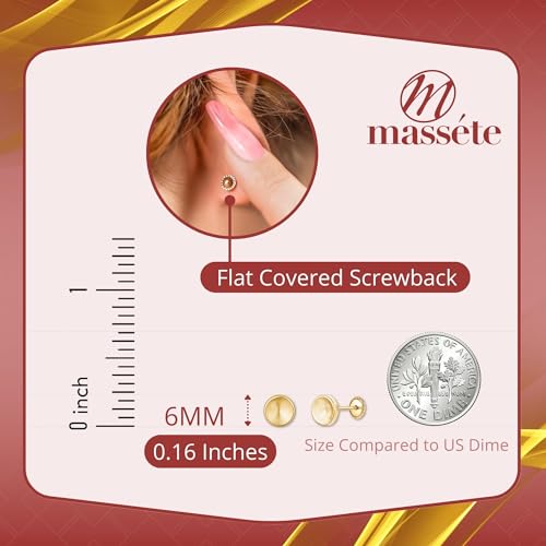 14k Yellow Gold Concave Button Disc Small Earrings Stud Post Satin Finish Safety Screwback Covered Back Closure2