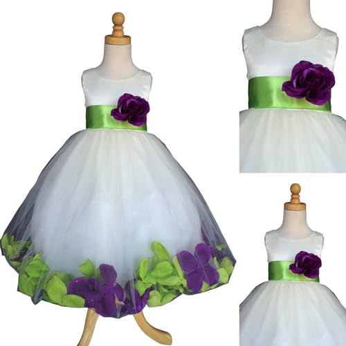 Ivory Mixed Rose Petal Satin Tulle Flower Girl Dress Wedding Pageant