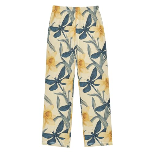 Pajama Pants Lounge Sleep PJ Bottoms Sleepwear Elastic Waist Drawstring S Narcissus Dragonfly