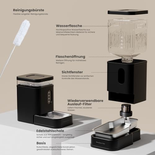 Gardner Pet 6.5L Automatischer Wasserspender, Schwerkraft-Tränke mit Edelstahlschüssel, Futterautomat für Hunde und Katze, große Kapazität Futterspender, BPA-frei, Keine Elektrizität, geräuschlos