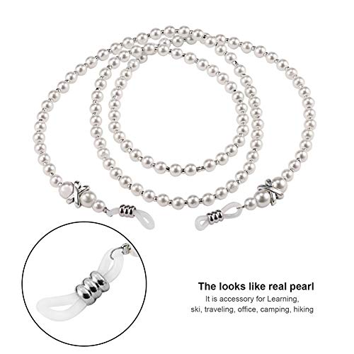 BEHAHAI 2PCS Beaded Glasses Chain, Reading Eye Glasses Spectacle Eyeglass Chains Glasses Necklace Pearl Glasses Chain Cord Anti Slip Sunglass Chain Eyeglasses Chain Holder for Women Girls White, Pink