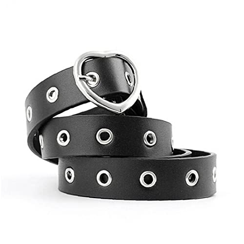Women Waistband Female Belt Pants Wide Leather Belt with Silver Metal Heart Buckle Black2
