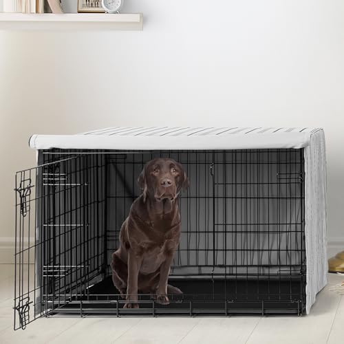 Sweet Jojo Designs 42in. Medium/Large Dog Crate Cover (White and Grey Stripe) Pet Cage, Kennel Covers (Modern, Neutral, Contemporary, Striped, Elegant, Pinstriped, Minimalist, Gray Stripes) - Image 3