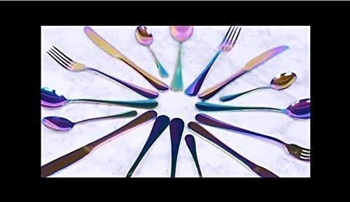 Lightahead 16pcs Rainbow colored Iridescent Stainless Steel Flatware Tableware Cutlery Set in attractive Black Gift Box (Multicolored)