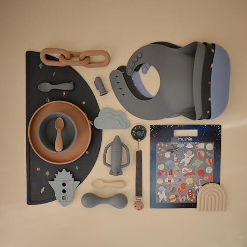 Image of mushie Silicone Baby Bib | Adjustable Fit Waterproof Bibs (Powder Blue)