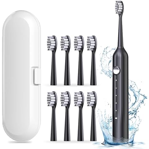 JTF Sonic Electric Toothbrush for Adults with Travel Case, 5 Modes and 6 Brush Heads, One 4 Hours Fast Charge for 90 Days Use, Black Cover