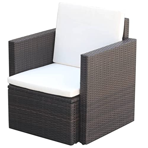 vidaXL Sillón de Jardín Silla de Patio Asiento de Exterior Terraza Muebles de Aire Libre de Ratán Sintético Marrón y Cojín Blanco Material Tipo Mimbre