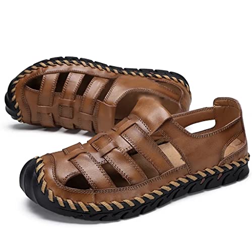 Shoes Men Genuine Leather Men's Sandals Beach Flat Leisure Sandals Outdoor Casual Shoe(48)