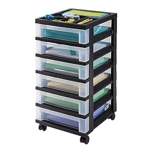 IRIS OHYAMA USA Craft Organizers and Storage, Rolling Storage Cart for Classroom Supplies, Storage Organizer for Art Supplies, Drawer Top Organizer for Small Parts, 6 Drawers, Black