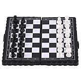 Sunnyflowk Portable Folding Magnetic Pocket Plastic Chess Chess Entertainment for Party (Black+White)