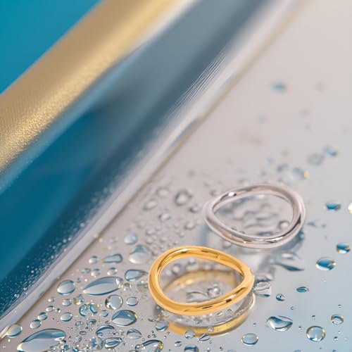 Waterproof Ring Set Gold Stackable Rings for Women Non Tarnish - Silver Gold Wave Dainty Ring Band - Water Resistant Never Fades Two-Toned Stacking Ring2