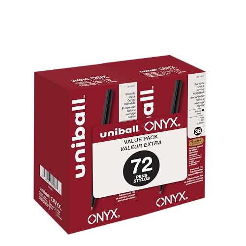 Bolígrafos uniball Onyx Rollerball, Punta fina 0.7 mm, Negro, Pack 72