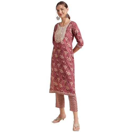 Image of NAINVISH Cotton Blend Kurti Pant & Dupatta | Kurta Set for Women | Women Kurta Pant Dupatta Set | Kurta Pant with Dupatta Set | Embroidered Kurta Pant Dupatta Set