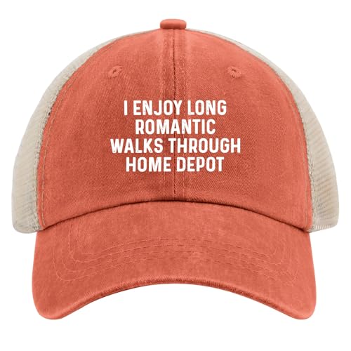 I Enjoys Long Romantic Walks Through Home Depot Trucker Hat Men Funny Mesh Baseball Cap for Summer Orange
