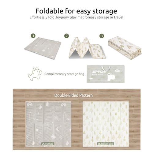 Image of Joypony Baby Play Mat, 47 x 47 Inch Foldable Play Mats for Babies and Toddlers, Waterproof & Anti-Slip Portable Baby Floor Mat for Playpen with Travel Bag.