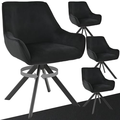 Goeurvant Esszimmerstühle Drehbar 4er Set mit Armlehne 360Drehbar Polsterstuhl Samt Modern Drehstuhl Küchenstuhl mit Metallgestell und Rückenlehne für Esszimmer Wohnzimmer Büro Schwarz