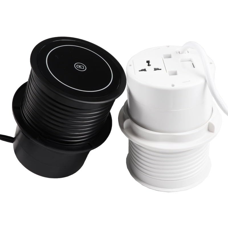 Image of Audiovan Vertical Pop Up socket Pneumatic Electrical Countertop Box, 3 Power+ 2USB type A+C charger port + 1 HDMI port+1 LAN Interface +18 watt Fast Wireless charger Conference Desk (AVT-VMP28) Black