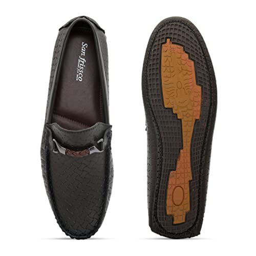Image of San Frissco Men's Loafers Solid Textured Driving Shoes /Soft Cushion Insole Material with TPR Sole and Patterned Outsole Casual Slip-On /Elevate Your Style with Comfort Perfect for Party - 7 (Brown)