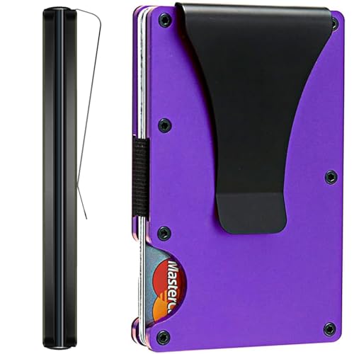 EDGE Metal Wallet for Men - Minimalist Slim Wallet - RFID Blocking Card Holder Money Clip, Smart Wallet - Aluminum Credit Card Holde Clip Purple