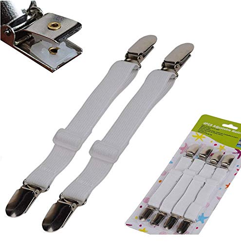Sfoothome Adjustable Bed Sheet Fasteners Suspenders, White, Set of 4 (1) ¡­